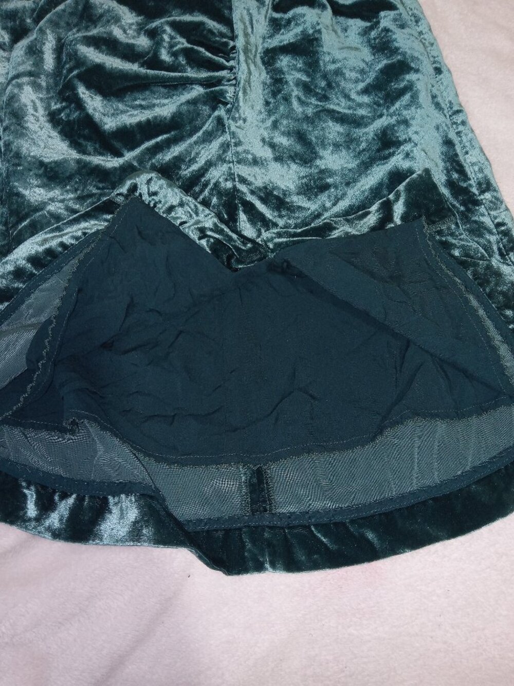 Anthropologie Velvet Mini Skirt Teal Green Ruched Front Womens Size 6 Holiday - Picture 9 of 11
